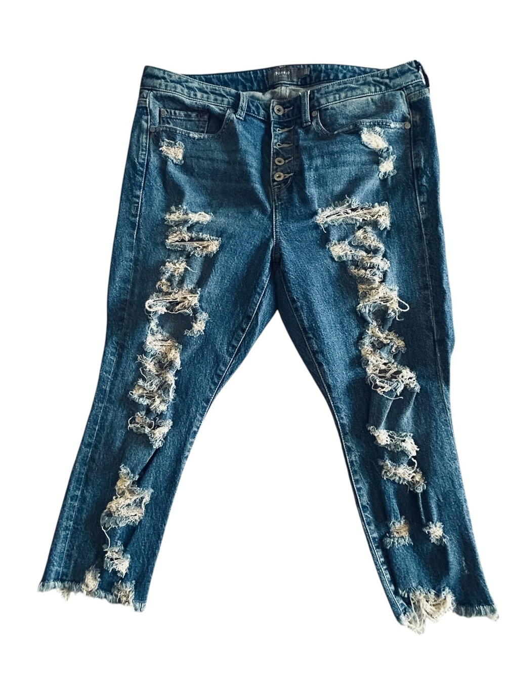 torrid Distressed Dark Blue Boyfriend Jeans